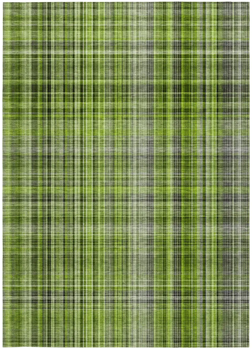Green Plaid Washable Non Skid Indoor Outdoor Area Rug Photo 4