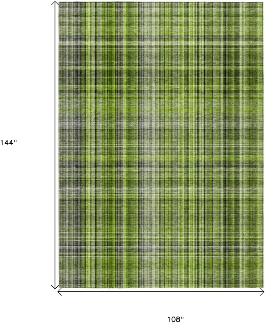 Green Plaid Washable Non Skid Indoor Outdoor Area Rug Photo 3
