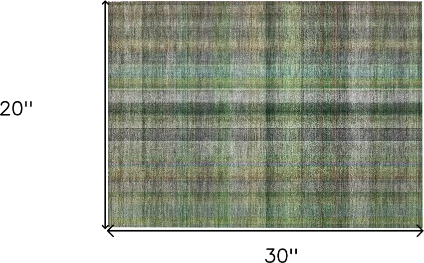 Green Beige and Gray Plaid Washable Non Skid Indoor Outdoor Area Rug Photo 3