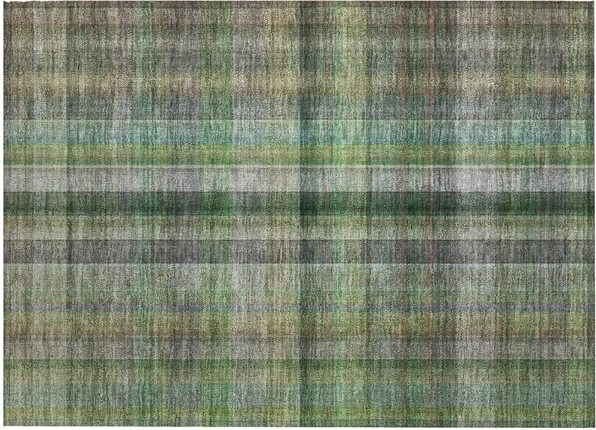 Green Beige and Gray Plaid Washable Non Skid Indoor Outdoor Area Rug Photo 2