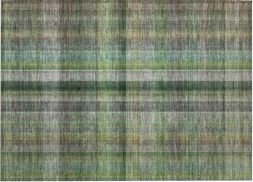Green Plaid Washable Non Skid Indoor Outdoor Area Rug Photo 4