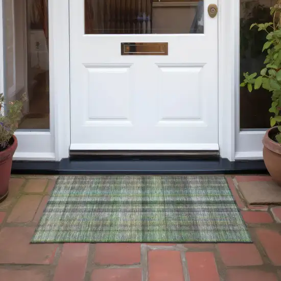 Green Beige and Gray Plaid Washable Non Skid Indoor Outdoor Area Rug Photo 8