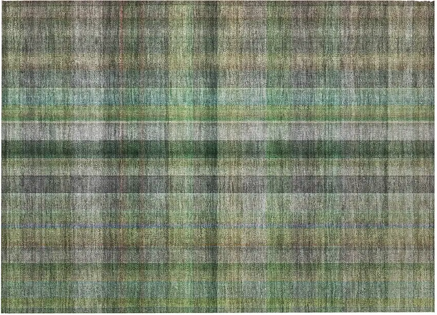 Green Beige and Gray Plaid Washable Non Skid Indoor Outdoor Area Rug Photo 5