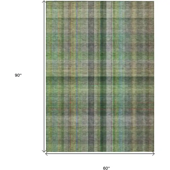 Green Plaid Washable Non Skid Indoor Outdoor Area Rug Photo 7