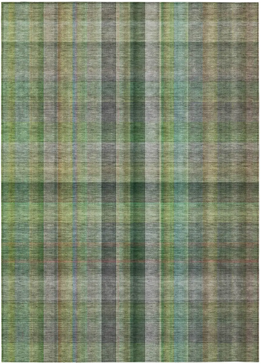 Green Plaid Washable Non Skid Indoor Outdoor Area Rug Photo 2