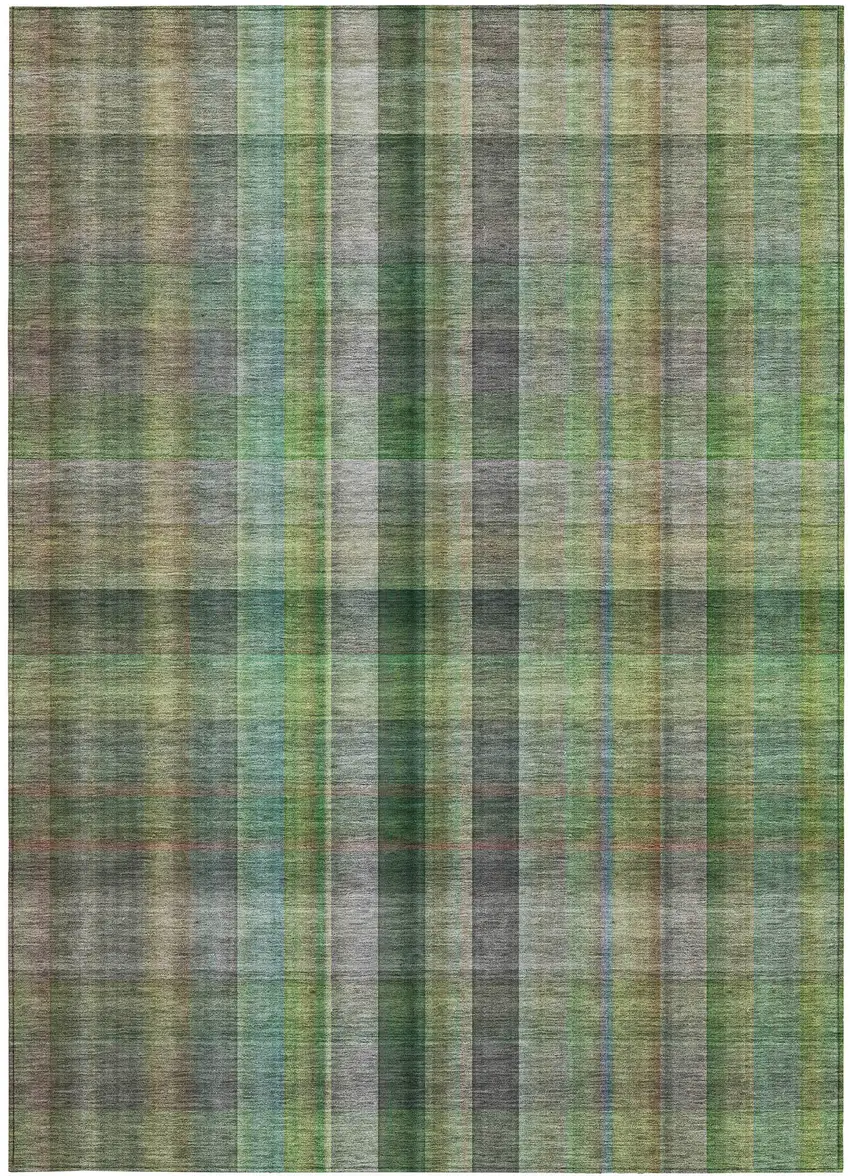 Green Plaid Washable Non Skid Indoor Outdoor Area Rug Photo 5