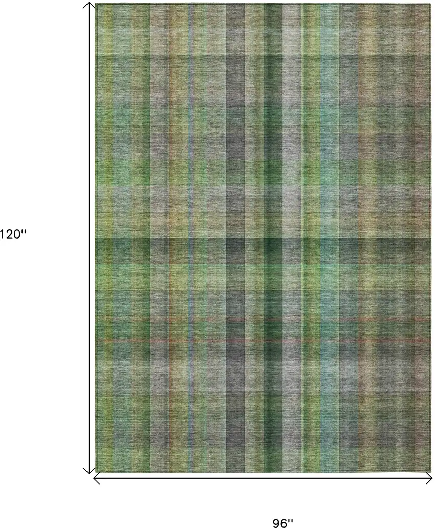 Green Plaid Washable Non Skid Indoor Outdoor Area Rug Photo 3
