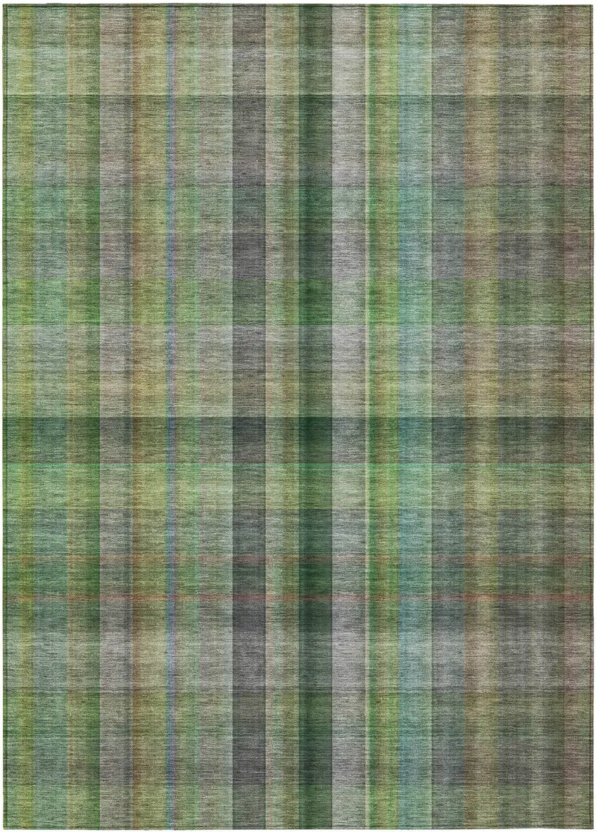 Green Plaid Washable Non Skid Indoor Outdoor Area Rug Photo 2