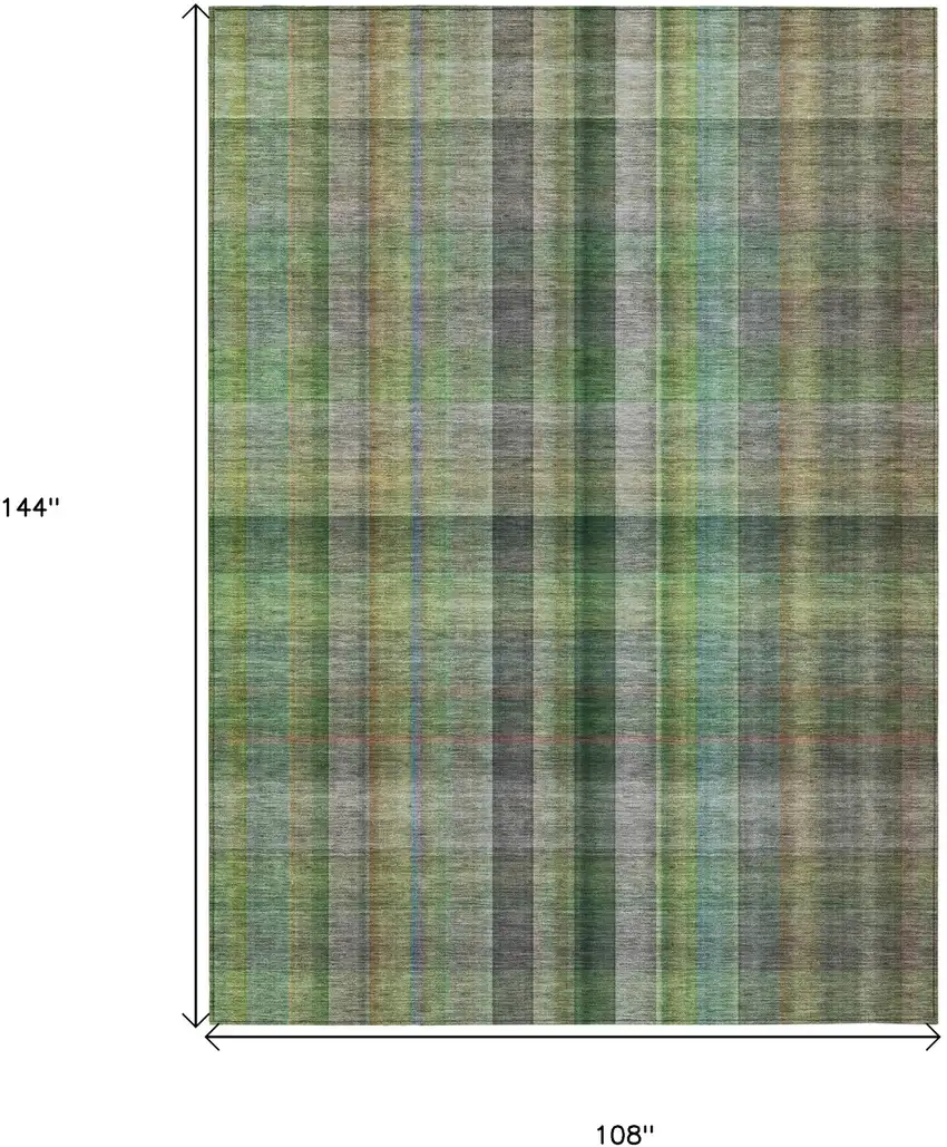 Green Plaid Washable Non Skid Indoor Outdoor Area Rug Photo 3