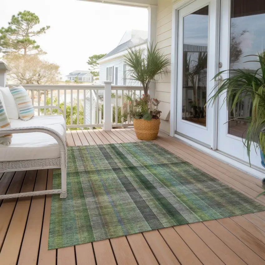 Green Plaid Washable Non Skid Indoor Outdoor Area Rug Photo 7
