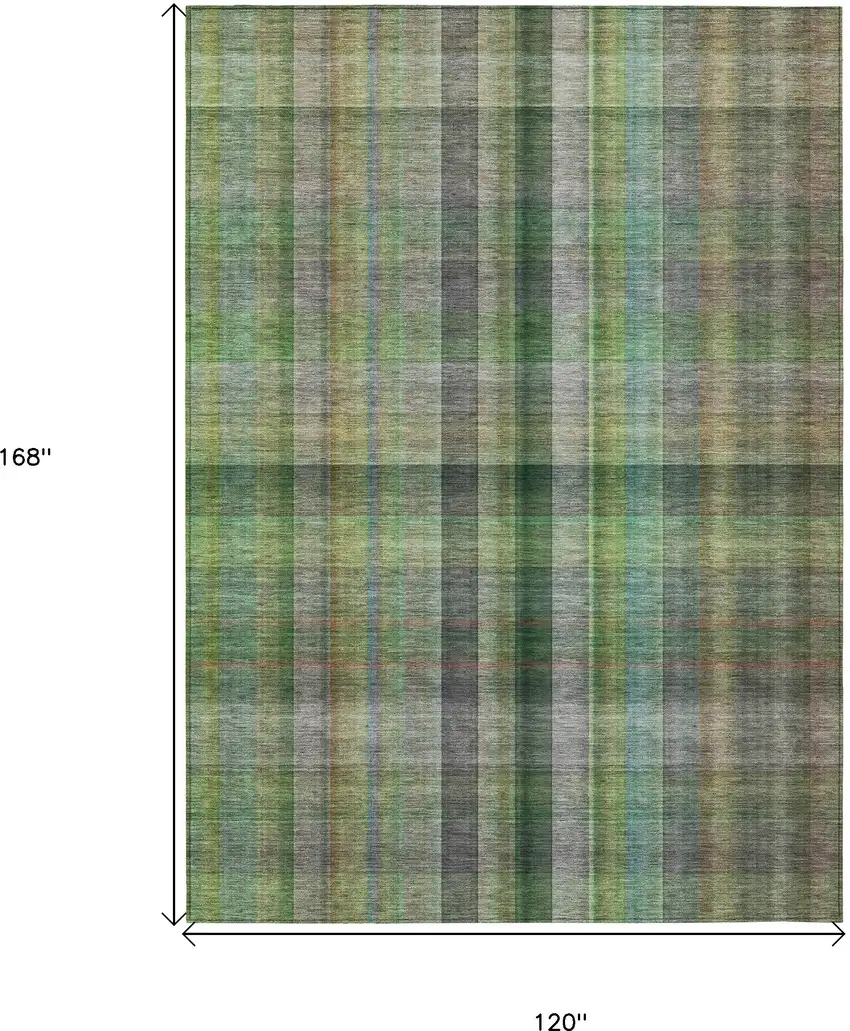 Green Plaid Washable Non Skid Indoor Outdoor Area Rug Photo 3