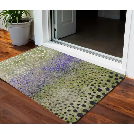Green Purple And Black Abstract Washable Indoor Outdoor Area Rug Photo 1