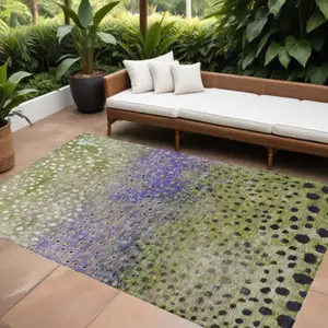 Photo of Green Purple And Black Abstract Washable Indoor Outdoor Area Rug