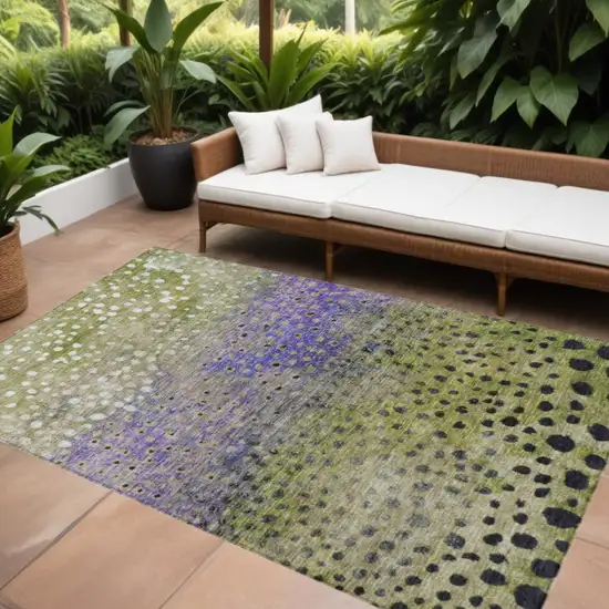 Green Purple And Black Abstract Washable Indoor Outdoor Area Rug Photo 1