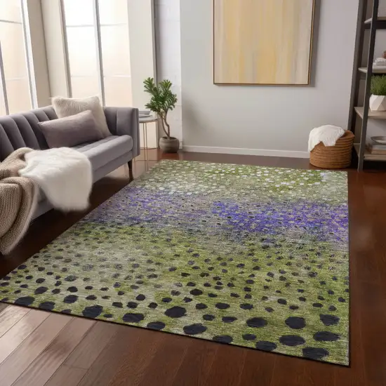 Green Purple And Black Abstract Washable Indoor Outdoor Area Rug Photo 8