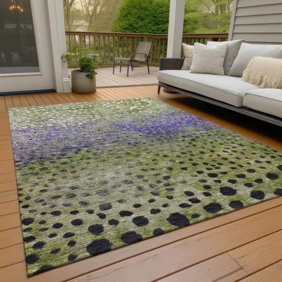 Green Purple And Black Abstract Washable Indoor Outdoor Area Rug Photo 9