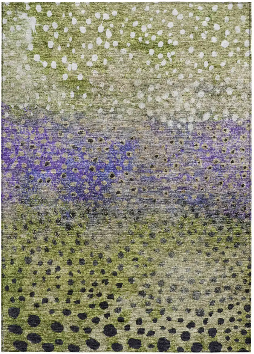 Green Purple And Black Abstract Washable Indoor Outdoor Area Rug Photo 5