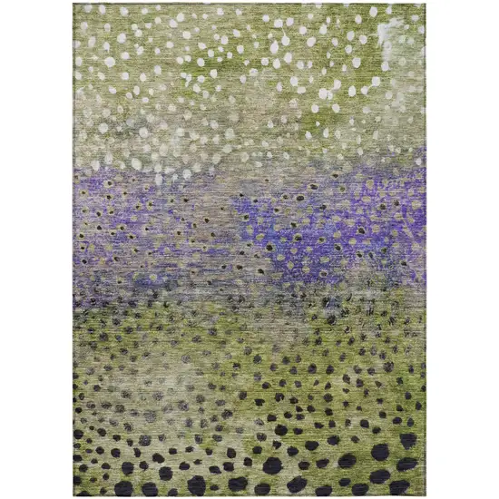 Green Purple And Black Abstract Washable Indoor Outdoor Area Rug Photo 2