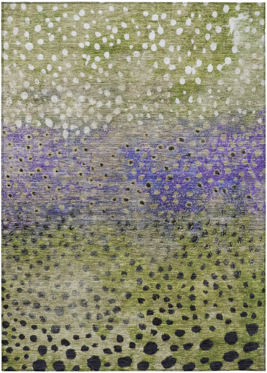 Green Purple And Black Abstract Washable Indoor Outdoor Area Rug Photo 2