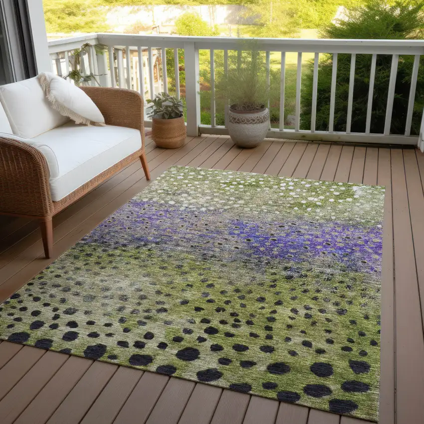Green Purple And Black Abstract Washable Indoor Outdoor Area Rug Photo 7