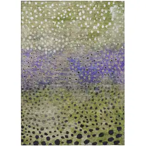 Photo of Green Purple And Black Abstract Washable Indoor Outdoor Area Rug