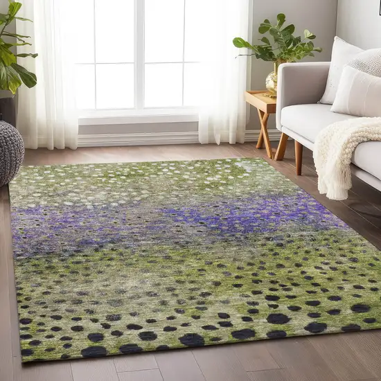 Green Purple And Black Abstract Washable Indoor Outdoor Area Rug Photo 8