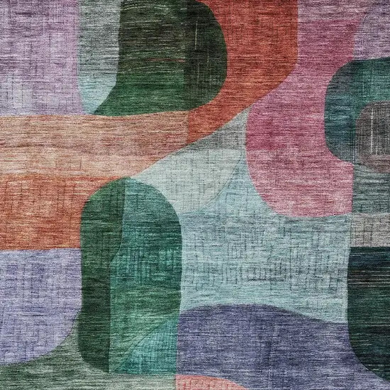 Green Purple And Blue Abstract Washable Indoor Outdoor Area Rug Photo 6