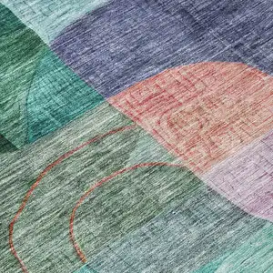 Photo of Green Purple And Blue Abstract Washable Indoor Outdoor Area Rug