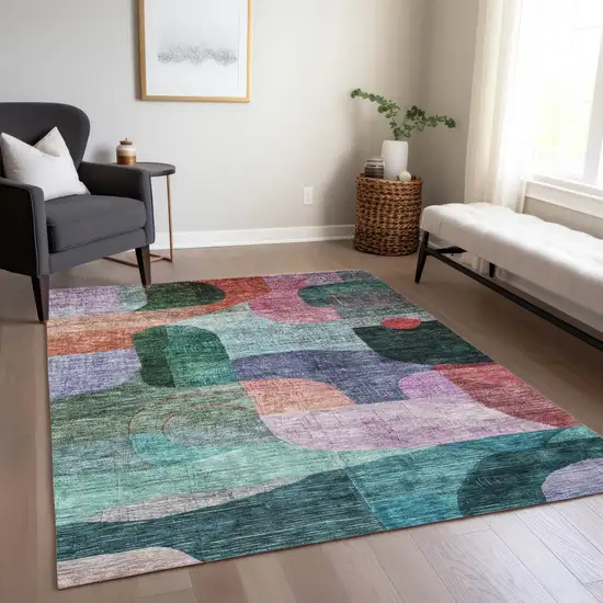 Green Purple And Blue Abstract Washable Indoor Outdoor Area Rug Photo 9