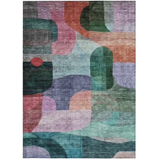 Green Purple And Blue Abstract Washable Indoor Outdoor Area Rug Photo 6