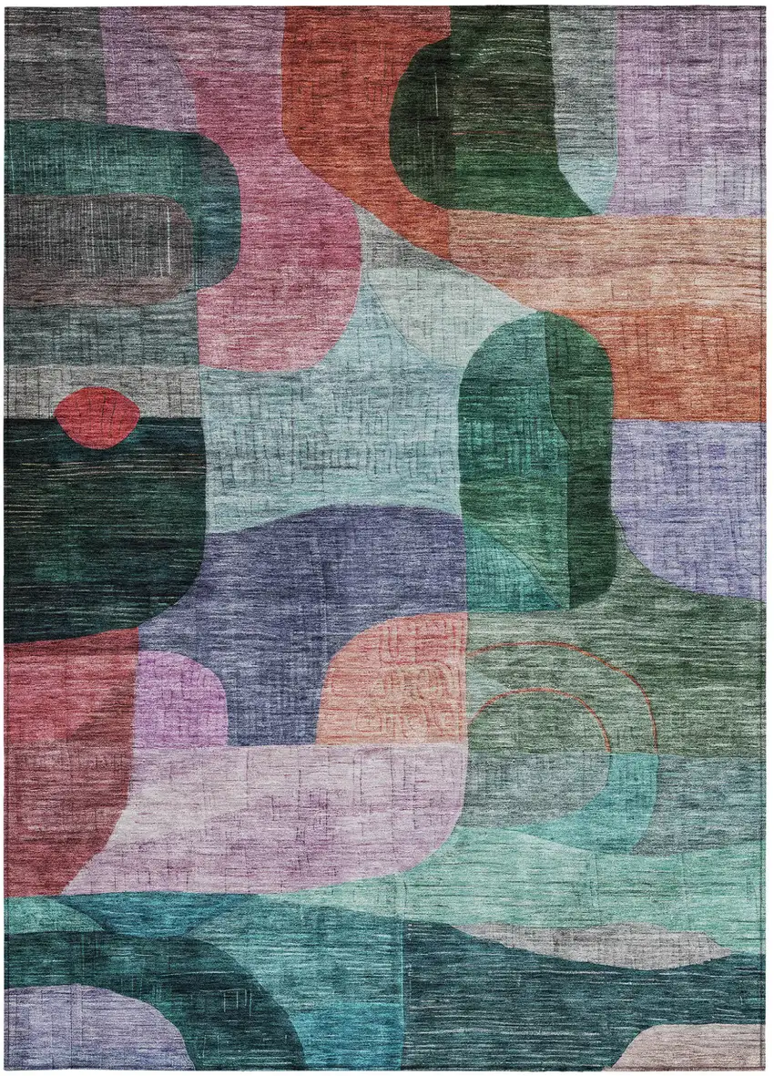 Green Purple And Blue Abstract Washable Indoor Outdoor Area Rug Photo 6