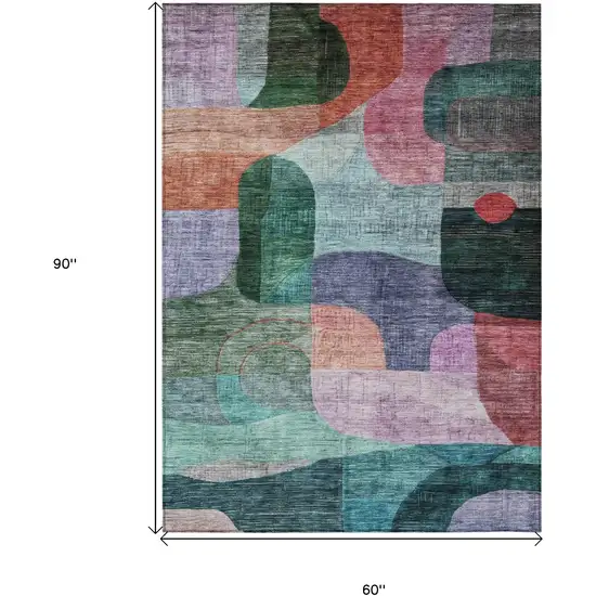 Green Purple And Blue Abstract Washable Indoor Outdoor Area Rug Photo 7