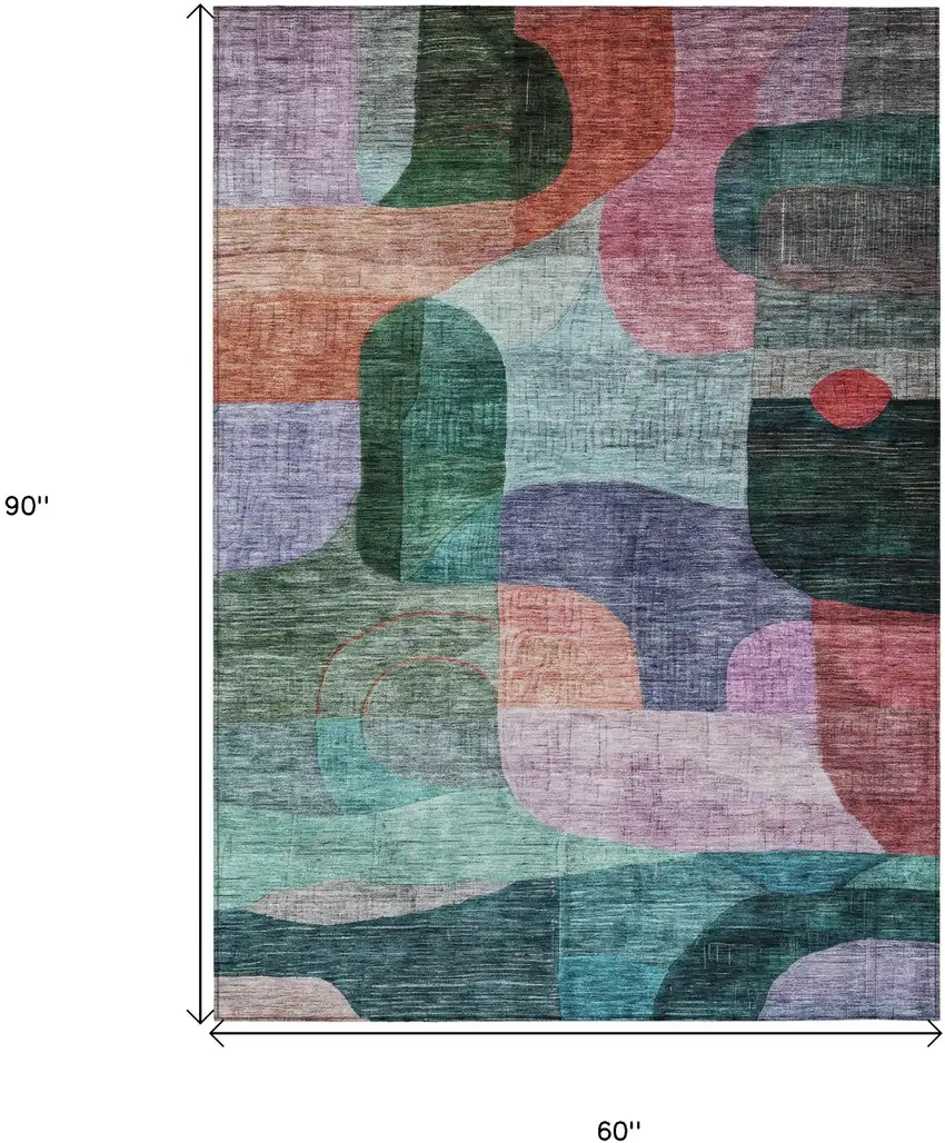 Green Purple And Blue Abstract Washable Indoor Outdoor Area Rug Photo 7