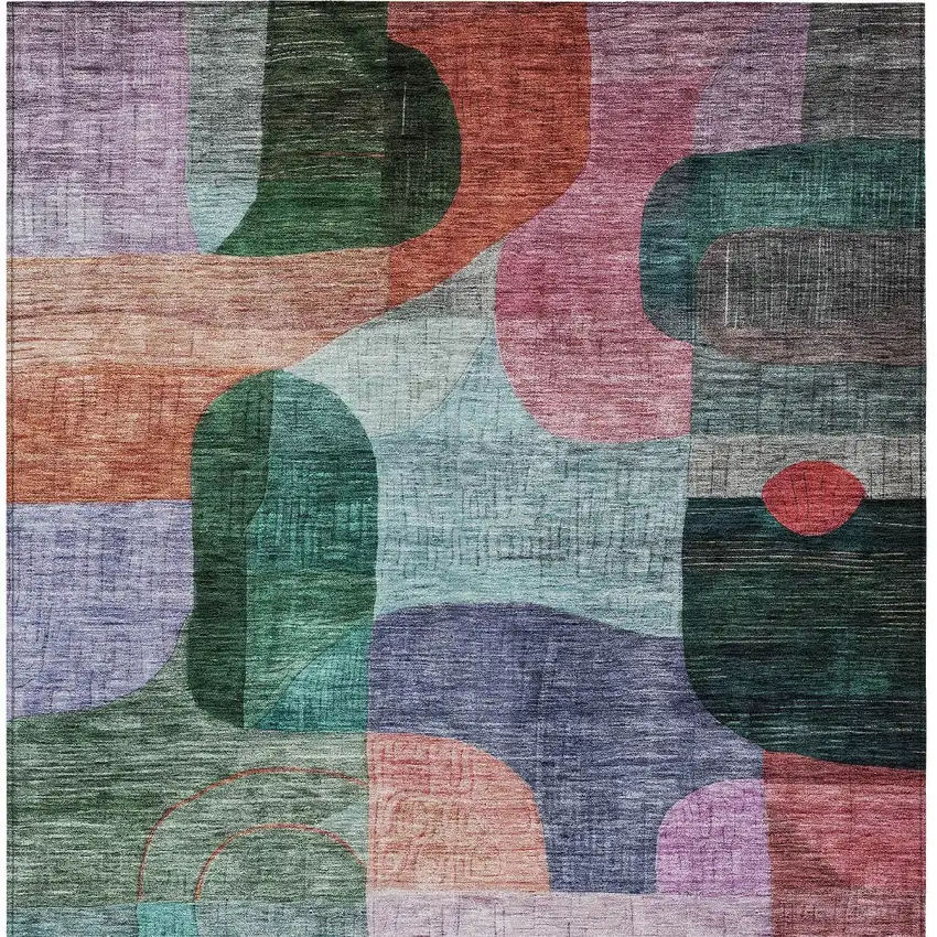 Green Purple And Blue Abstract Washable Indoor Outdoor Area Rug Photo 7