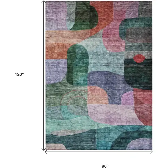 Green Purple And Blue Abstract Washable Indoor Outdoor Area Rug Photo 8