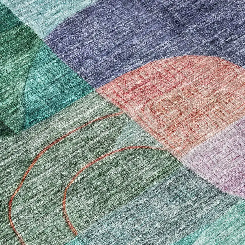 Green Purple And Blue Abstract Washable Indoor Outdoor Area Rug Photo 5