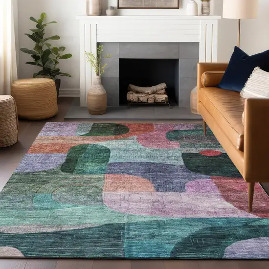 Green Purple And Blue Abstract Washable Indoor Outdoor Area Rug Photo 9