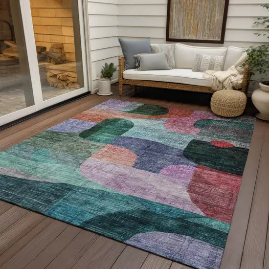 Green Purple And Blue Abstract Washable Indoor Outdoor Area Rug Photo 8