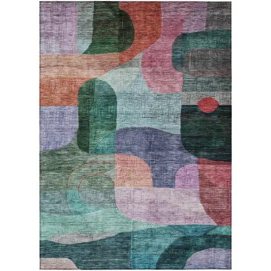 Green Purple And Blue Abstract Washable Indoor Outdoor Area Rug Photo 2