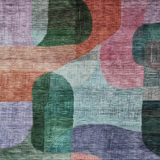 Green Purple And Blue Abstract Washable Indoor Outdoor Area Rug Photo 6