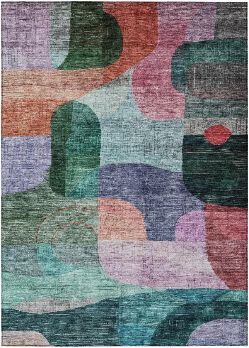 Green Purple And Blue Abstract Washable Indoor Outdoor Area Rug Photo 2