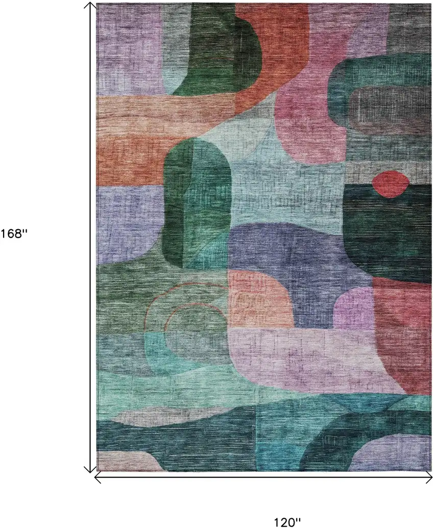 Green Purple And Blue Abstract Washable Indoor Outdoor Area Rug Photo 8