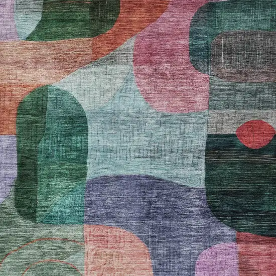 Green Purple And Blue Abstract Washable Indoor Outdoor Area Rug Photo 6