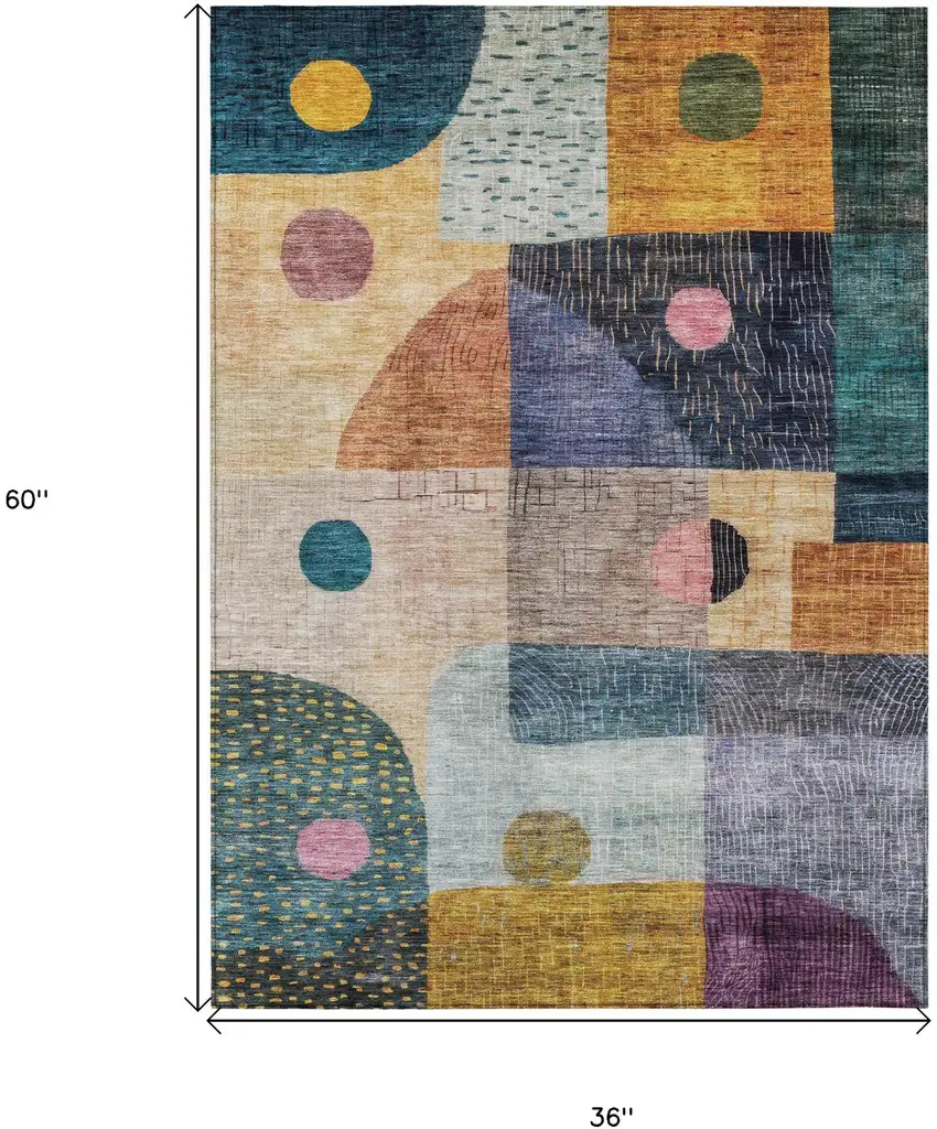 Green Purple And Blue Geometric Washable Indoor Outdoor Area Rug Photo 8