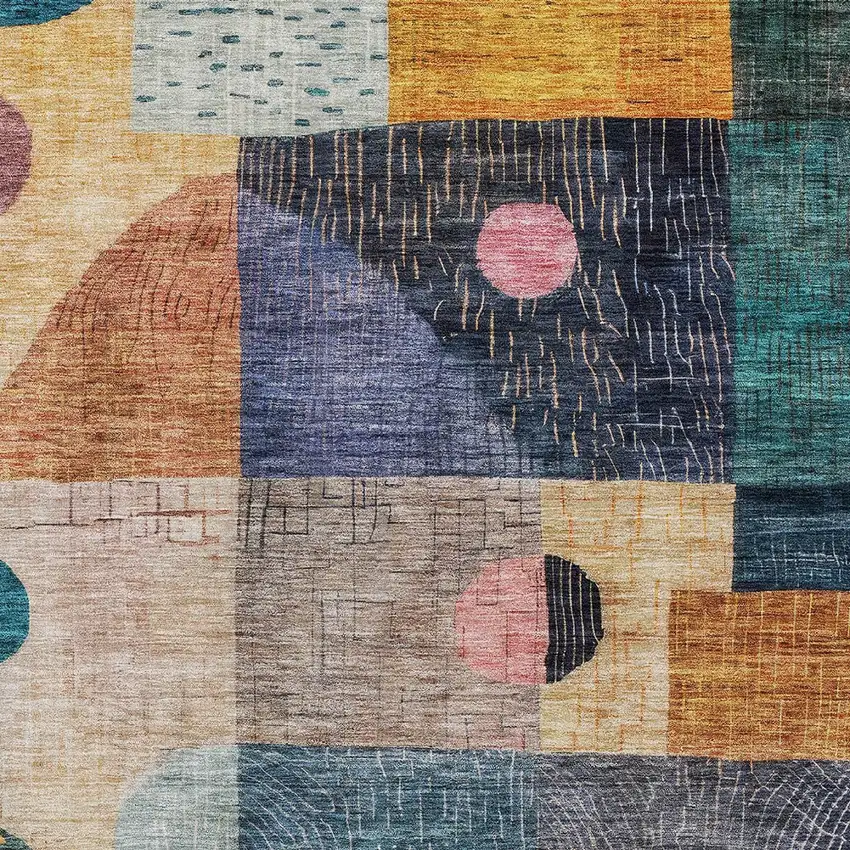 Green Purple And Blue Geometric Washable Indoor Outdoor Area Rug Photo 5