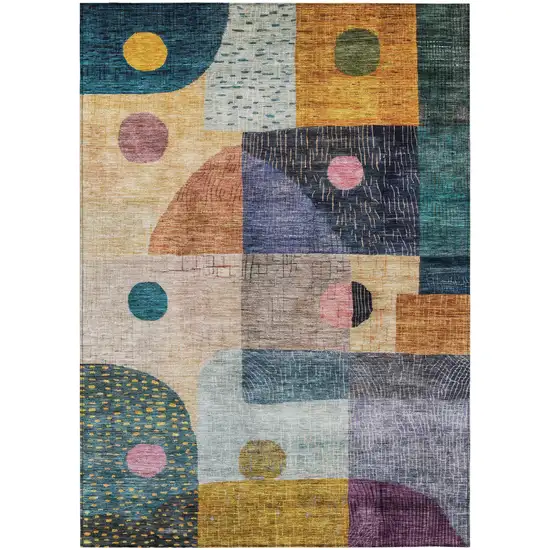Green Purple And Blue Geometric Washable Indoor Outdoor Area Rug Photo 2