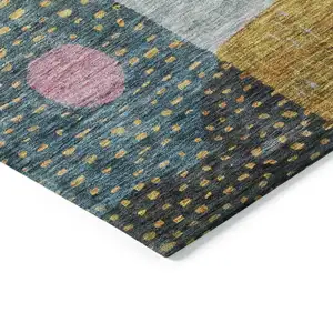 Photo of Green Purple And Blue Geometric Washable Indoor Outdoor Area Rug