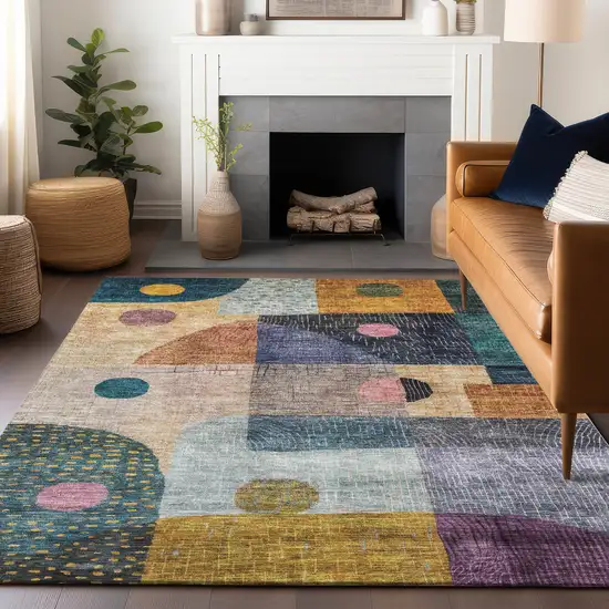Green Purple And Blue Geometric Washable Indoor Outdoor Area Rug Photo 9