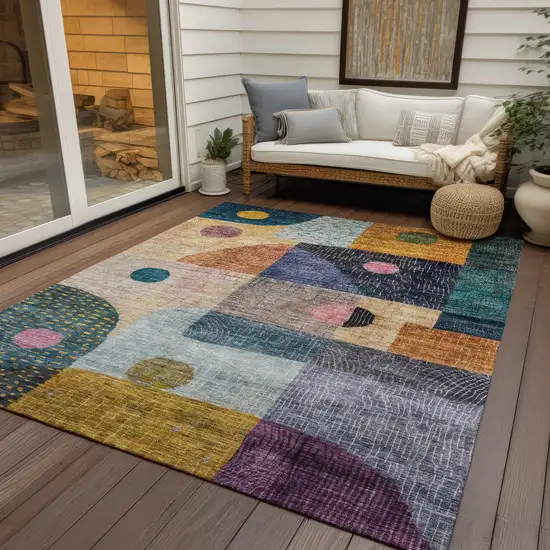Green Purple And Blue Geometric Washable Indoor Outdoor Area Rug Photo 8