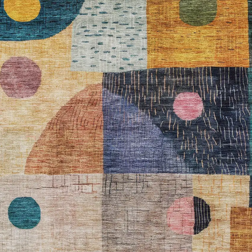 Green Purple And Blue Geometric Washable Indoor Outdoor Area Rug Photo 5